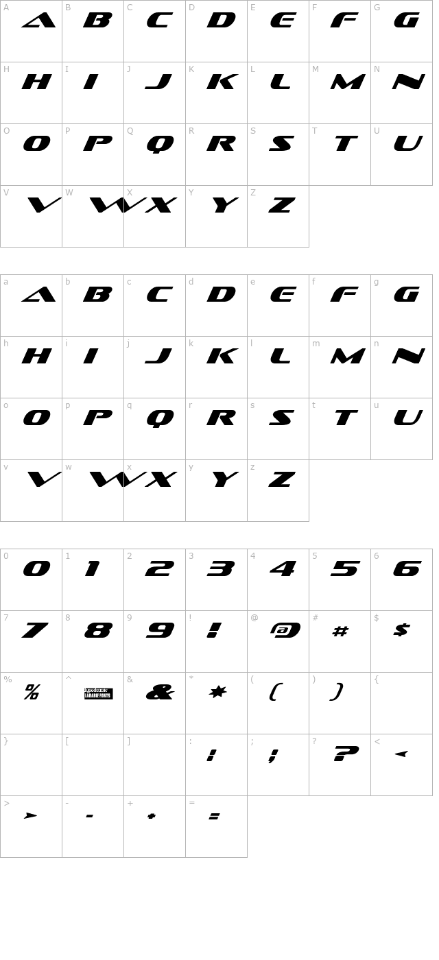 Sofachrome Italic character map