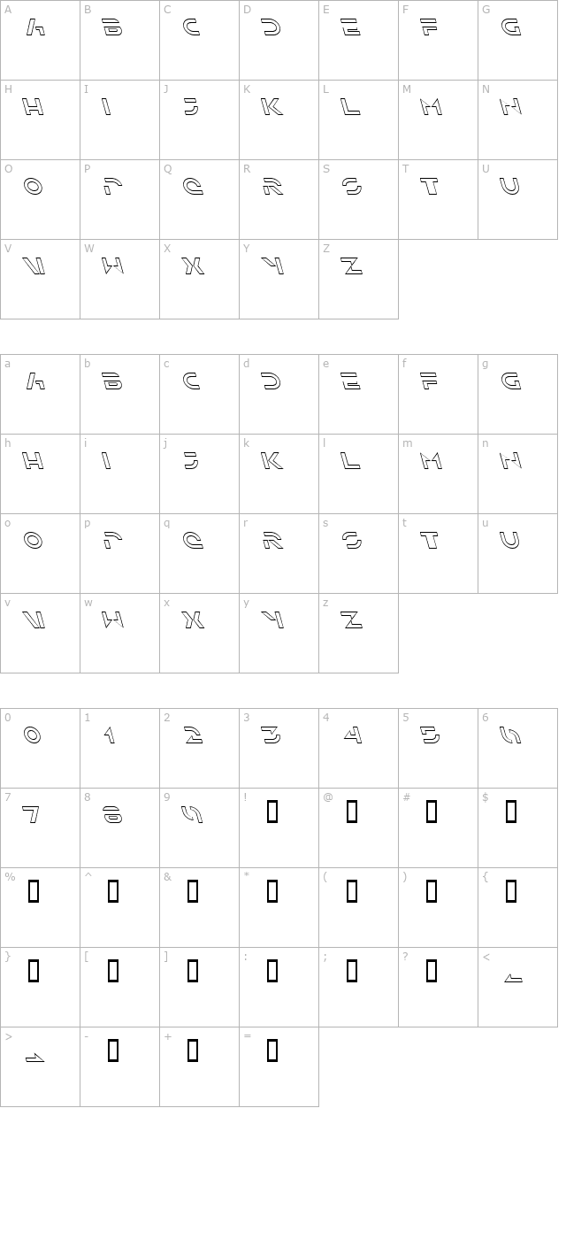 Solar Sailer Outline Italic character map