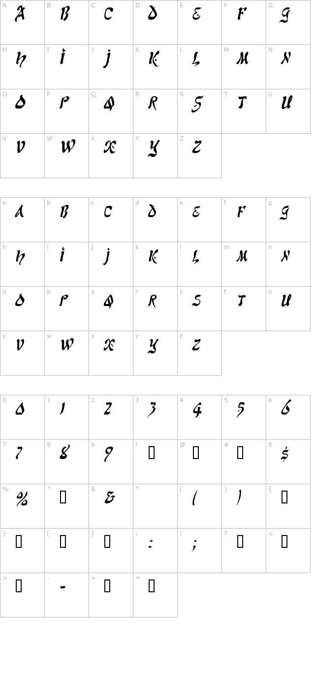 SolomonCondensed Italic character map