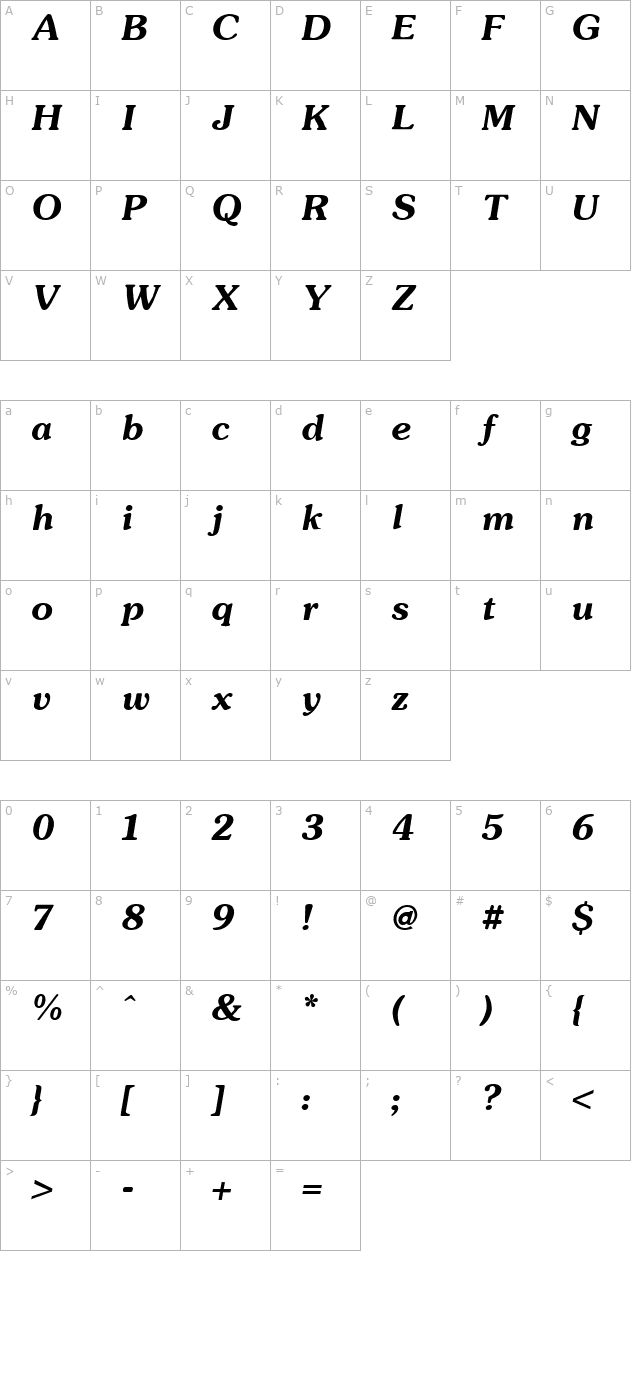 Souvenir Bold Italic character map