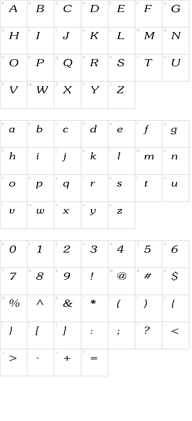 Souvenir-Light-Italic Wd character map