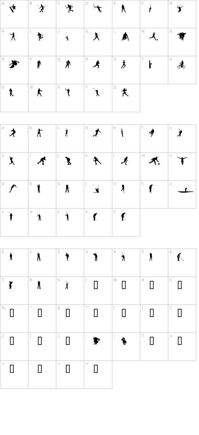 Sport Silhouettes character map