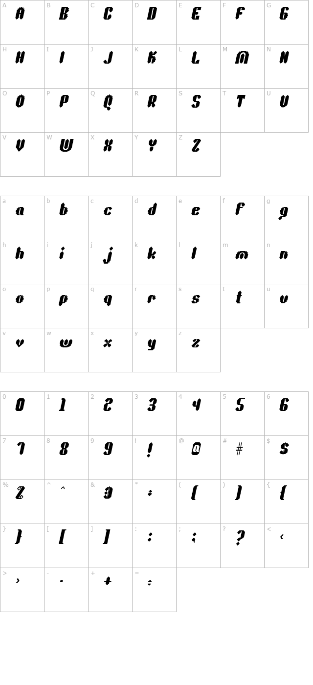 Sprokett Outerkog Italic character map