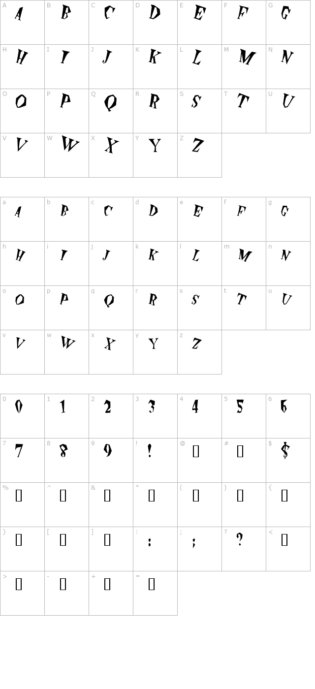 Spunk Italic character map
