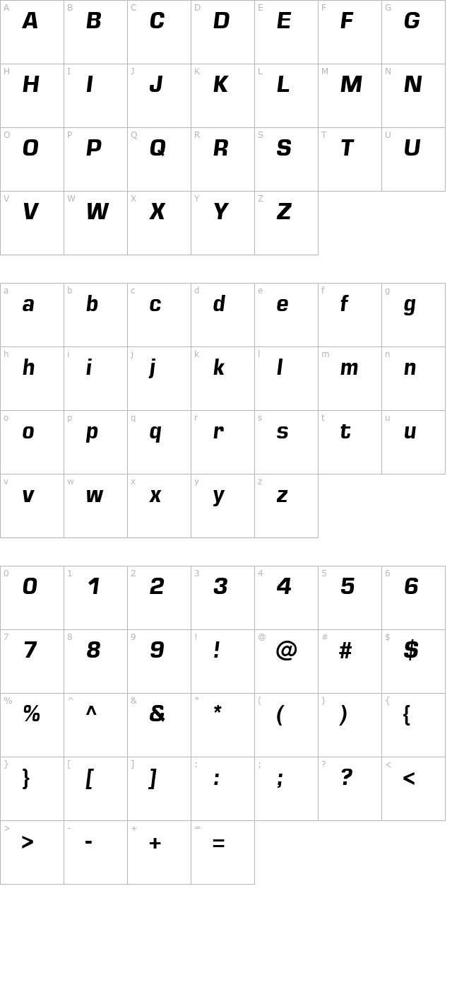 Square721 Dm-Italic character map