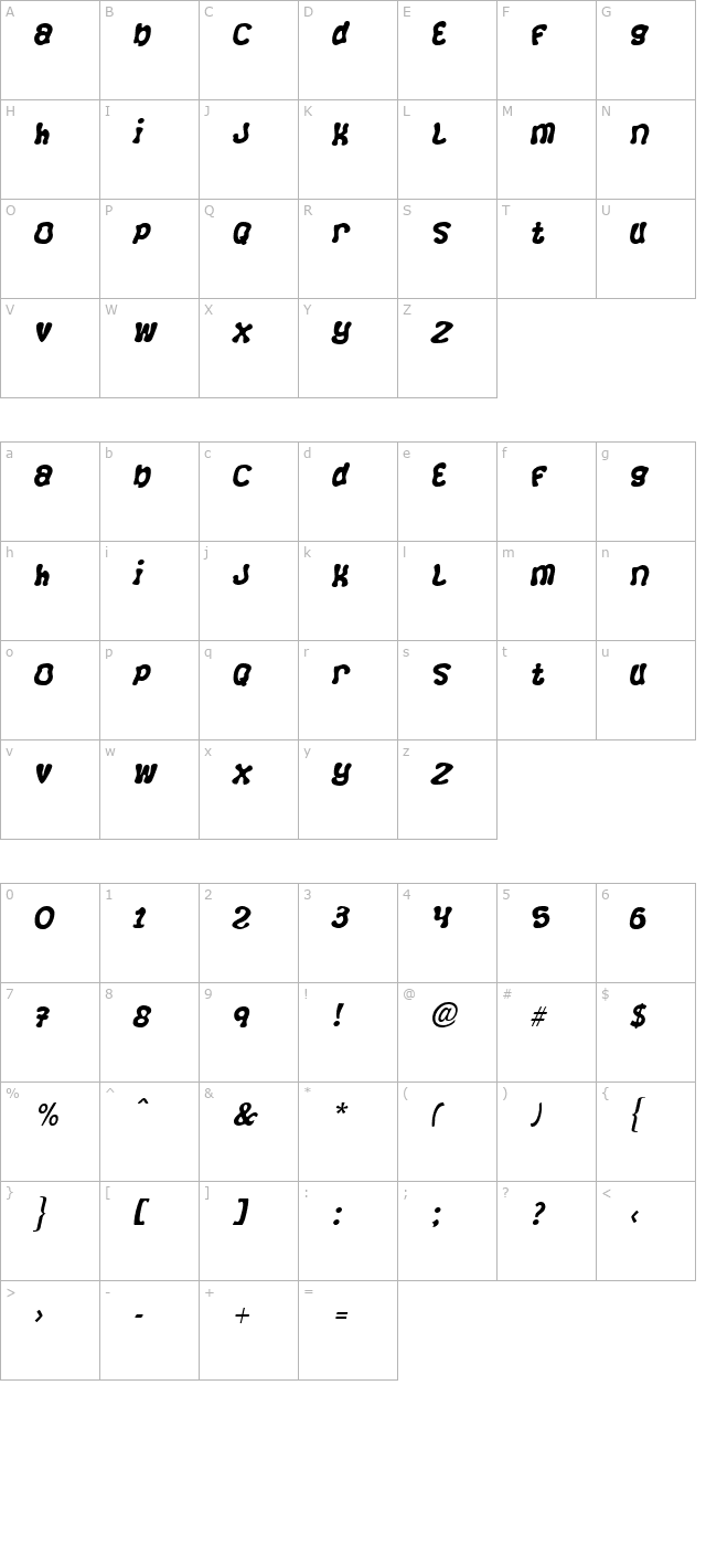 squirrel-italic character map