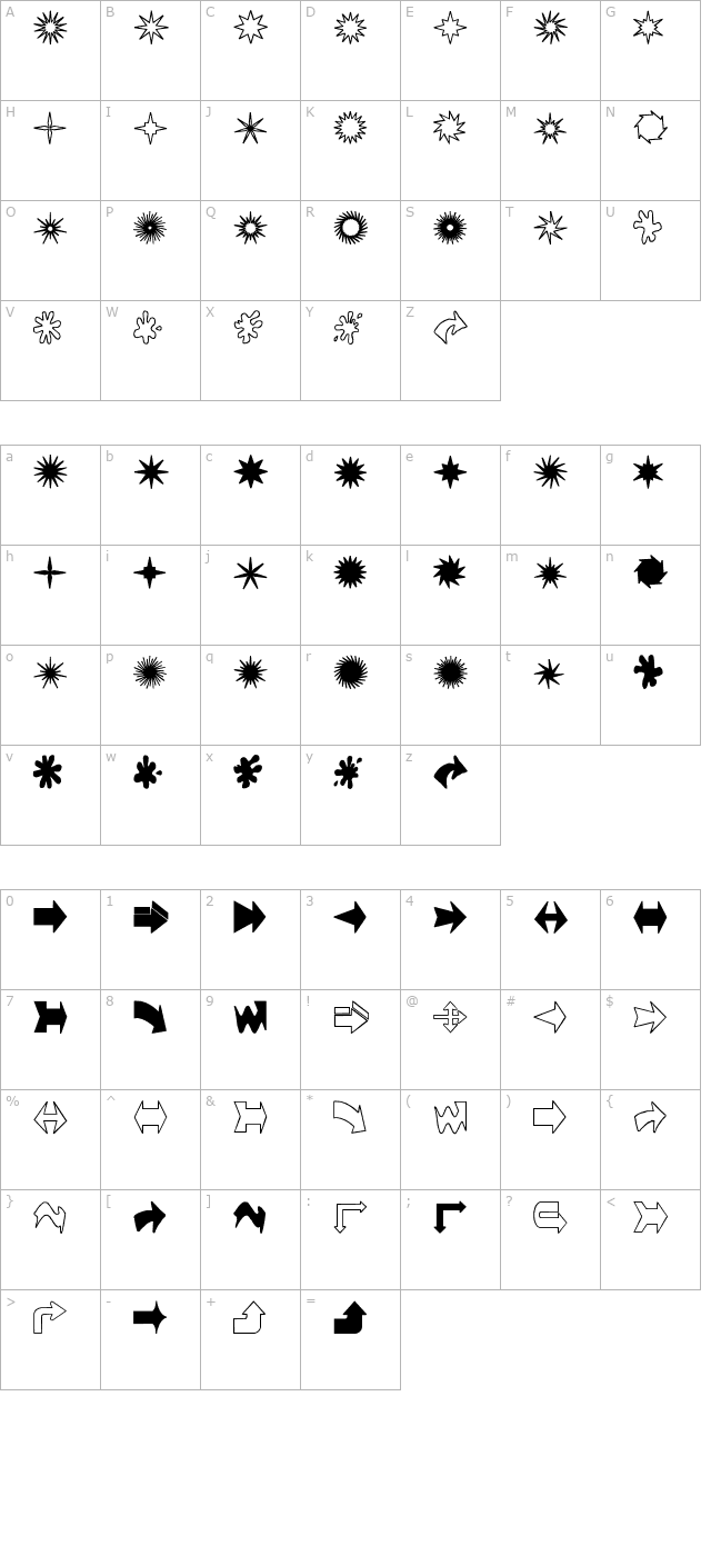 stars-splats-arrows character map