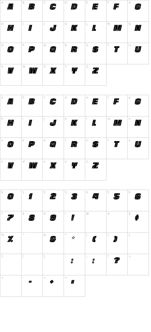 StarsCapsHeavy Italic character map