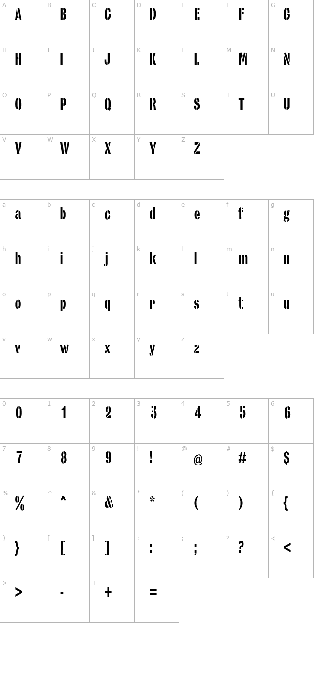 StencilSans Condensed character map