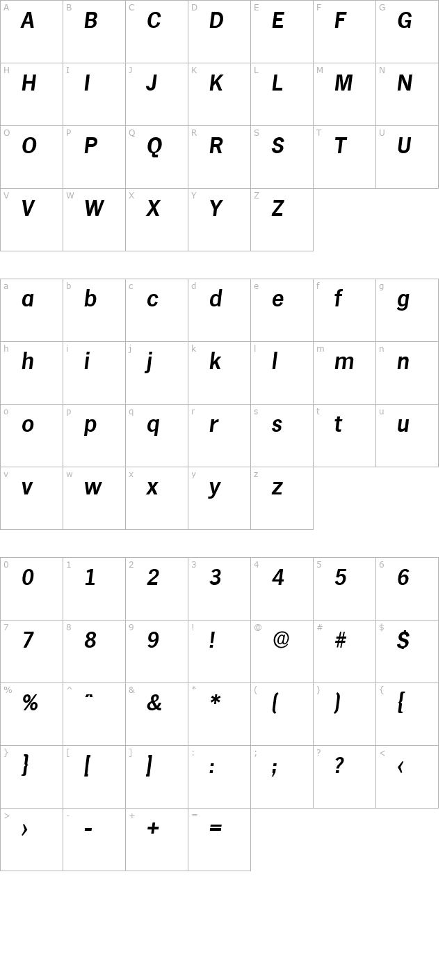 StephenBecker Bold Italic character map