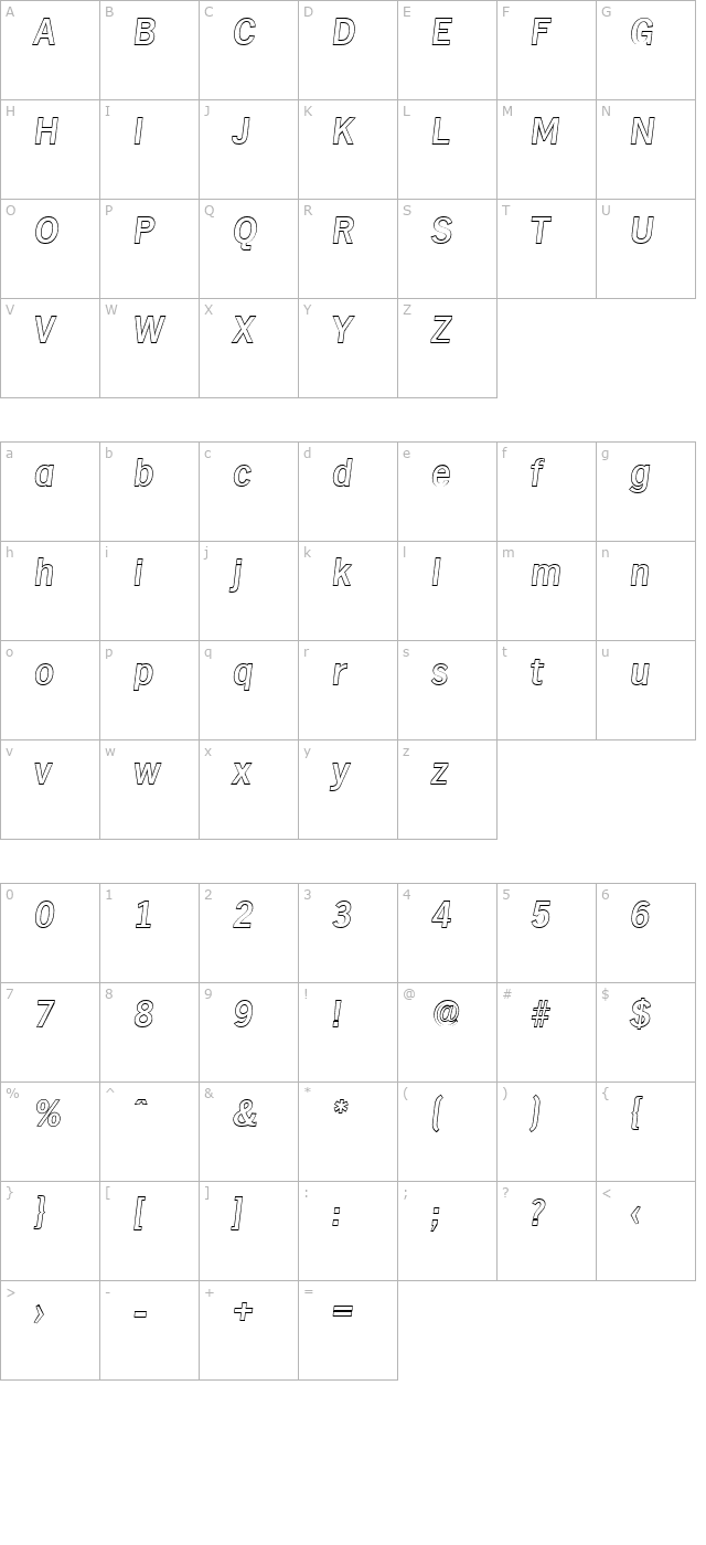 StephenBeckerOutline-Medium-Italic character map