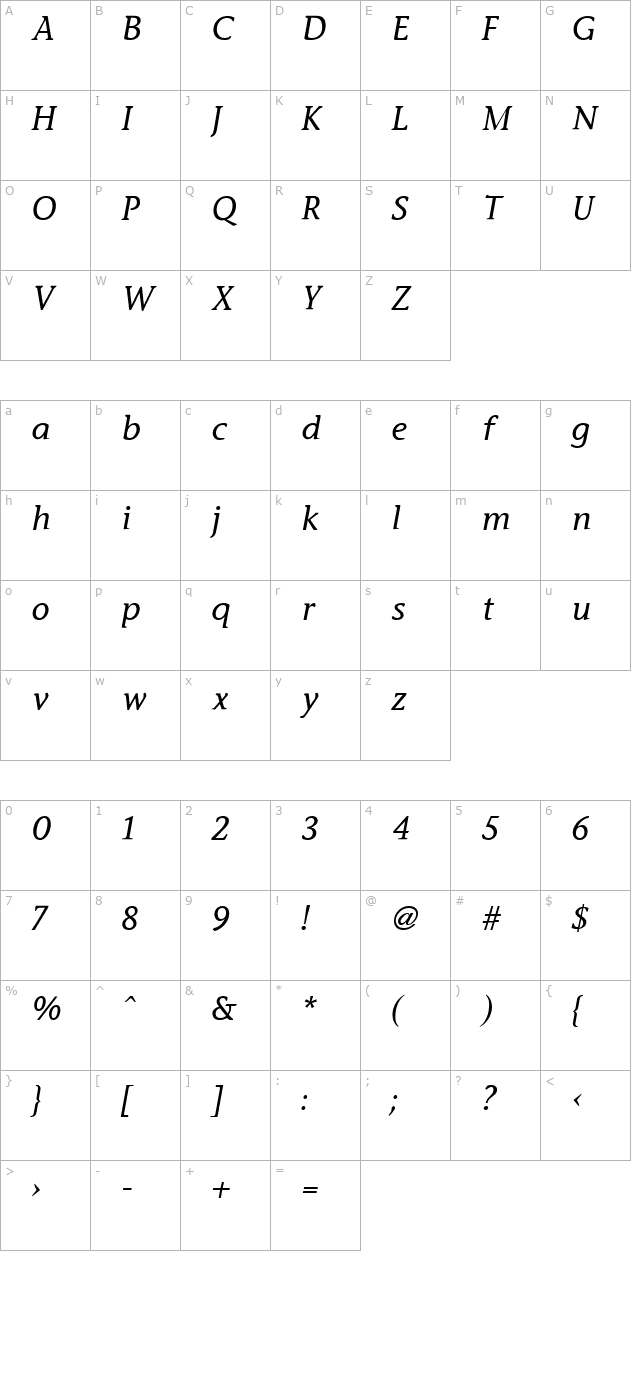 Stone Informal Italic character map