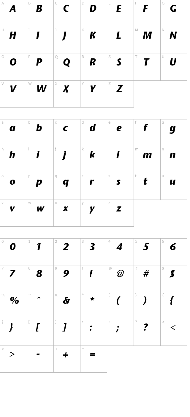 Stone Sans Bold Italic character map