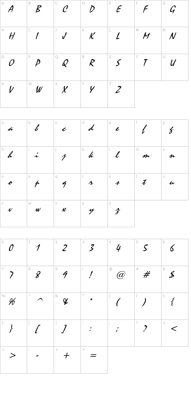 Stucco Italic character map