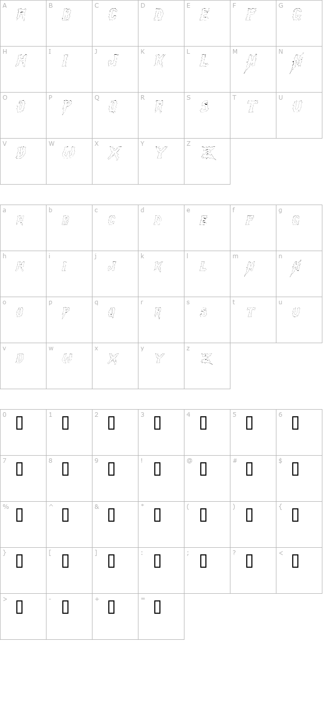 SwampTerrorOutline Italic character map