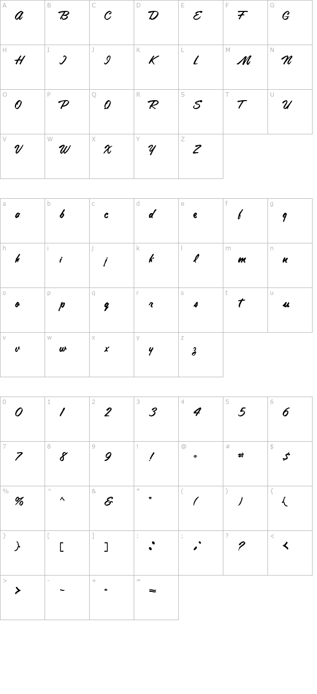 Tamte Semi-Script Regular character map