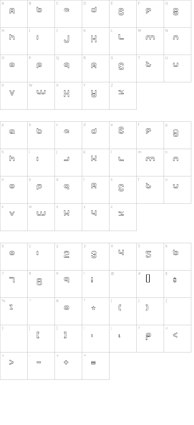 Tech Font Outline character map