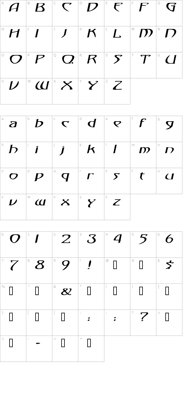 templarextended-italic character map