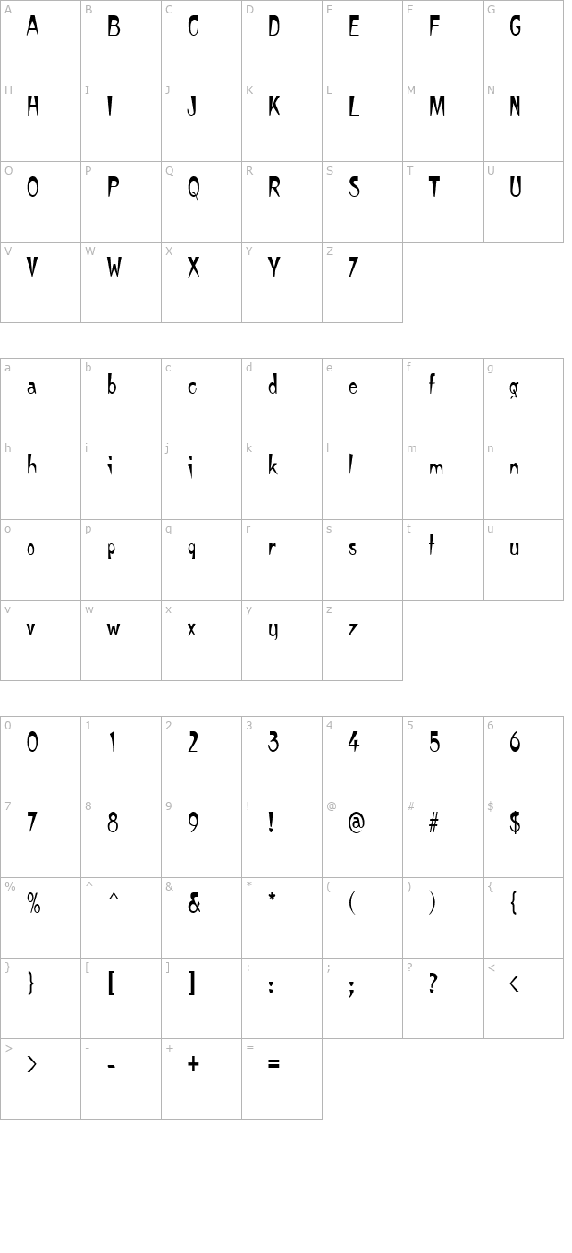tempuranarrow-regular character map