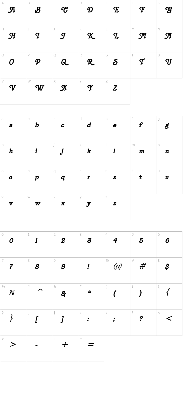 Terra Italic character map