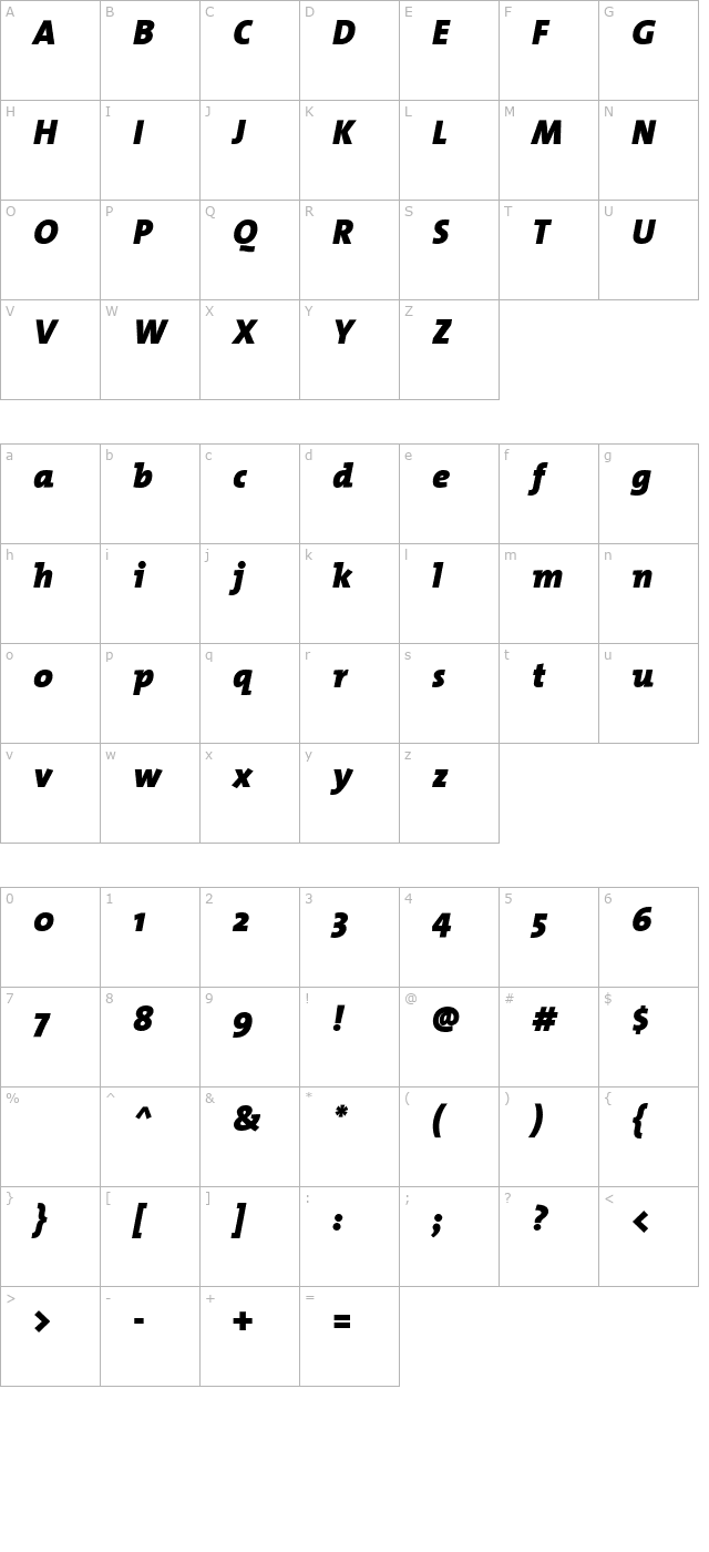 TheMix-Black Italic character map