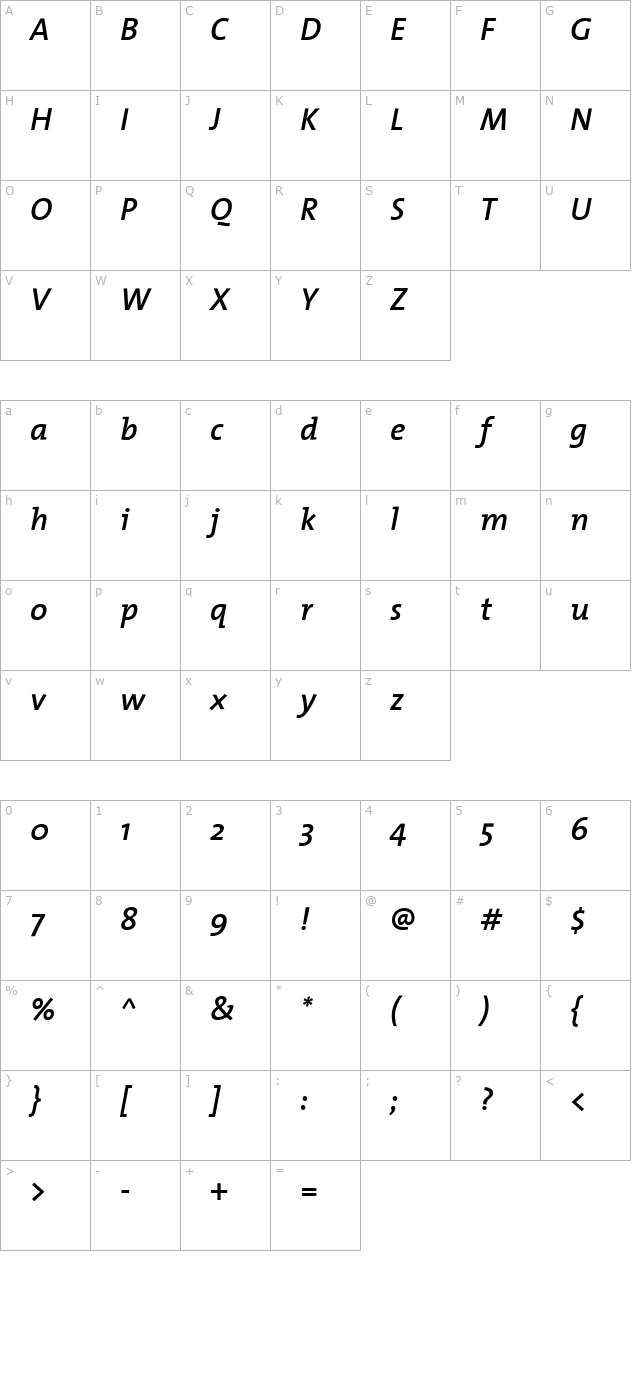 TheMixSemiBold-Italic character map