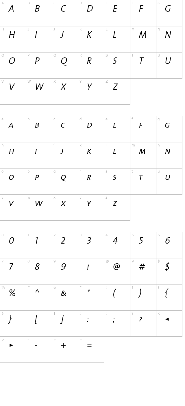 TheMixSemiLight-Caps-Italic character map