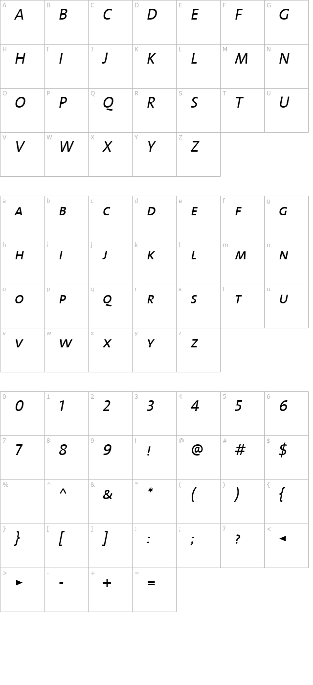 TheSans Caps Italic character map