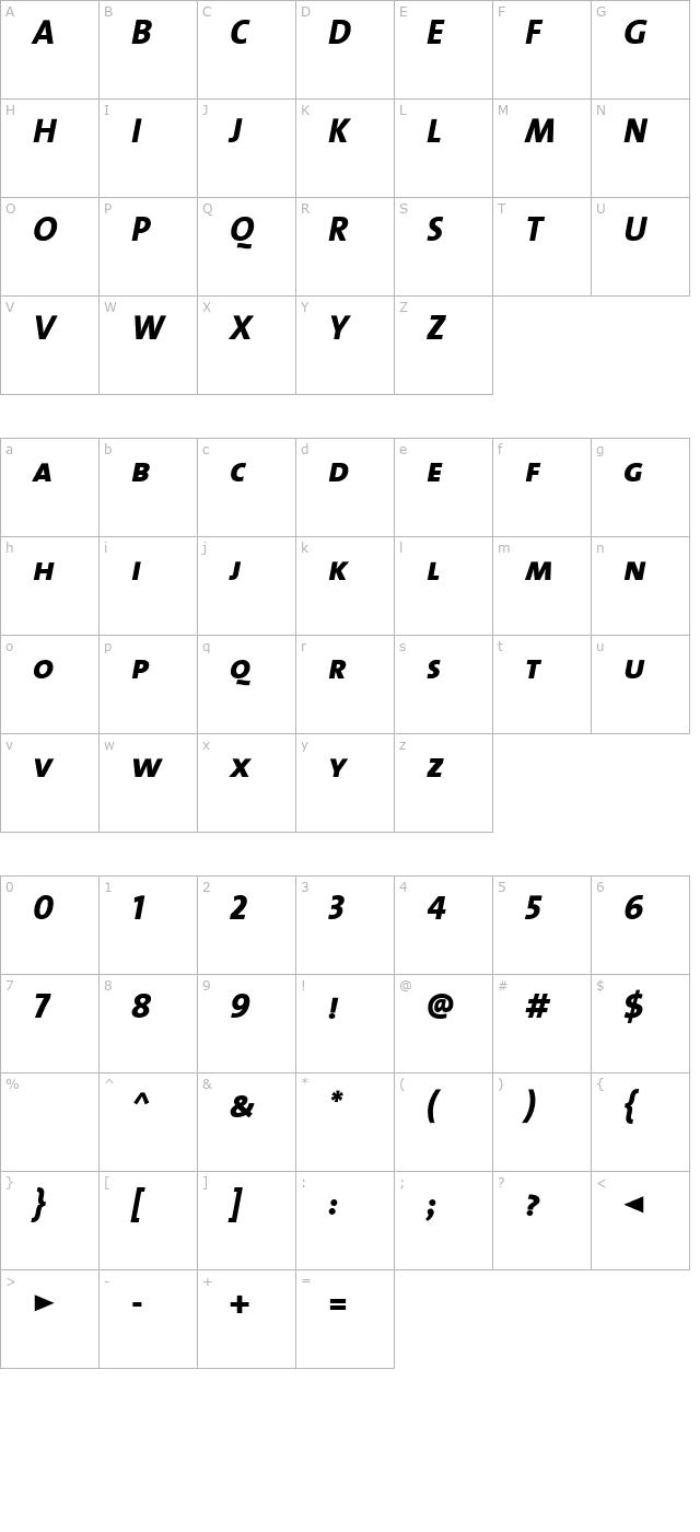 TheSans ExtraBold Caps Italic character map