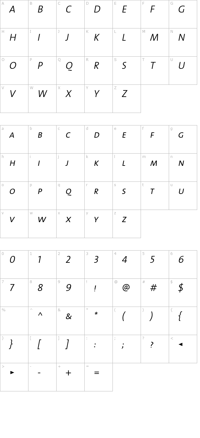 TheSans SemiLight Caps Italic character map