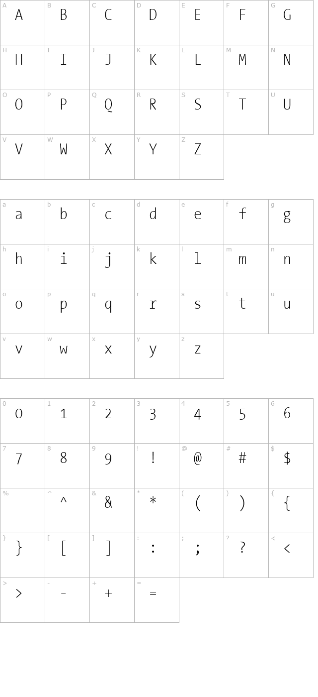 TheSansMonoCondensed Extra Light character map
