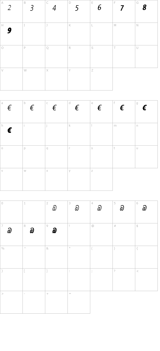 TheSansMonoConEuro Italic character map