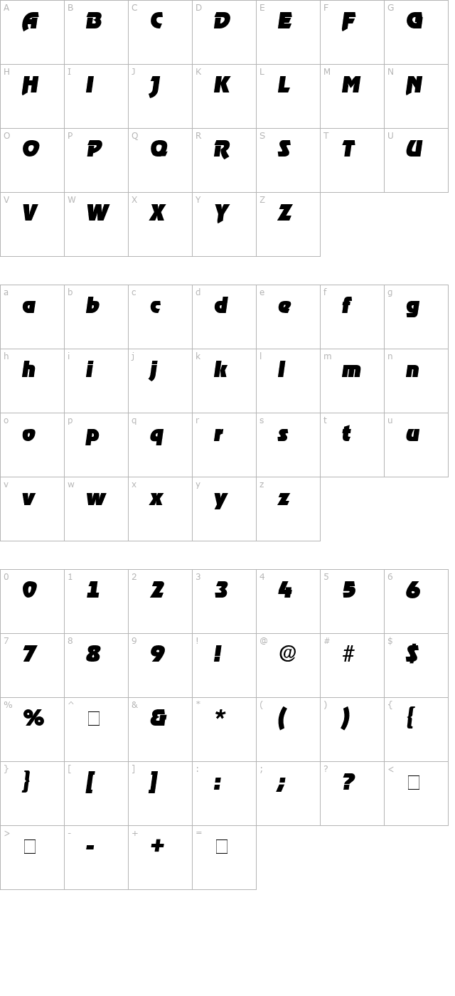 Thimba Display SSi Italic character map