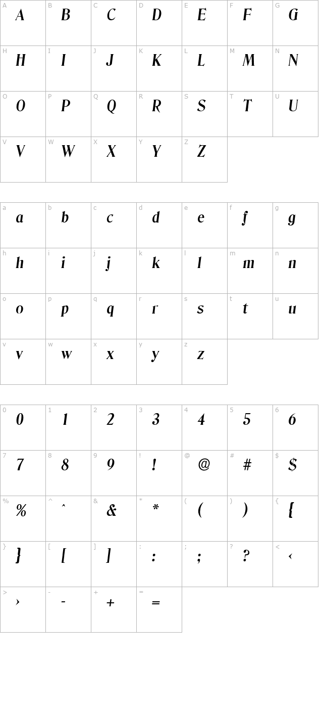 ThomasBecker Bold Italic character map