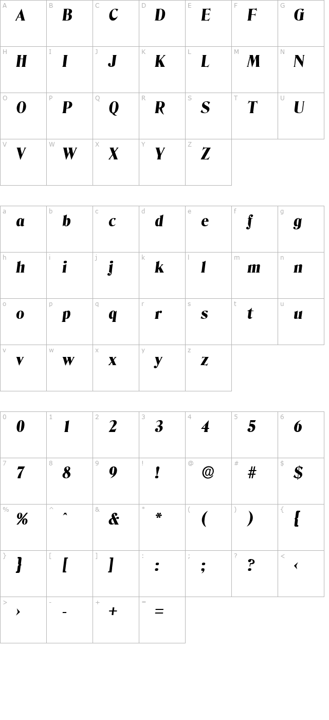 ThomasBecker-Heavy Italic character map