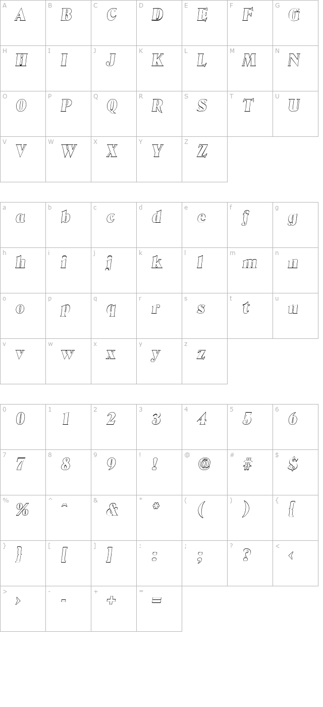 ThomasBeckerOutline-Black Italic character map