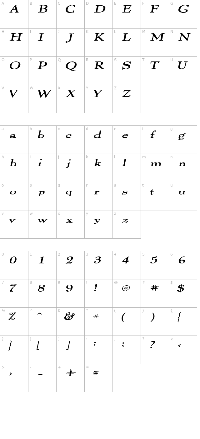 ThomasPaineExtended Italic character map