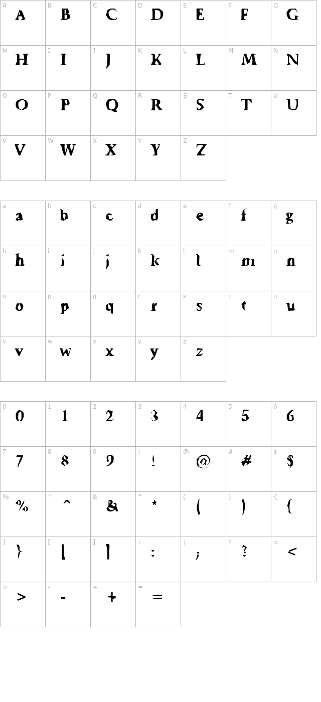 ticky-font character map
