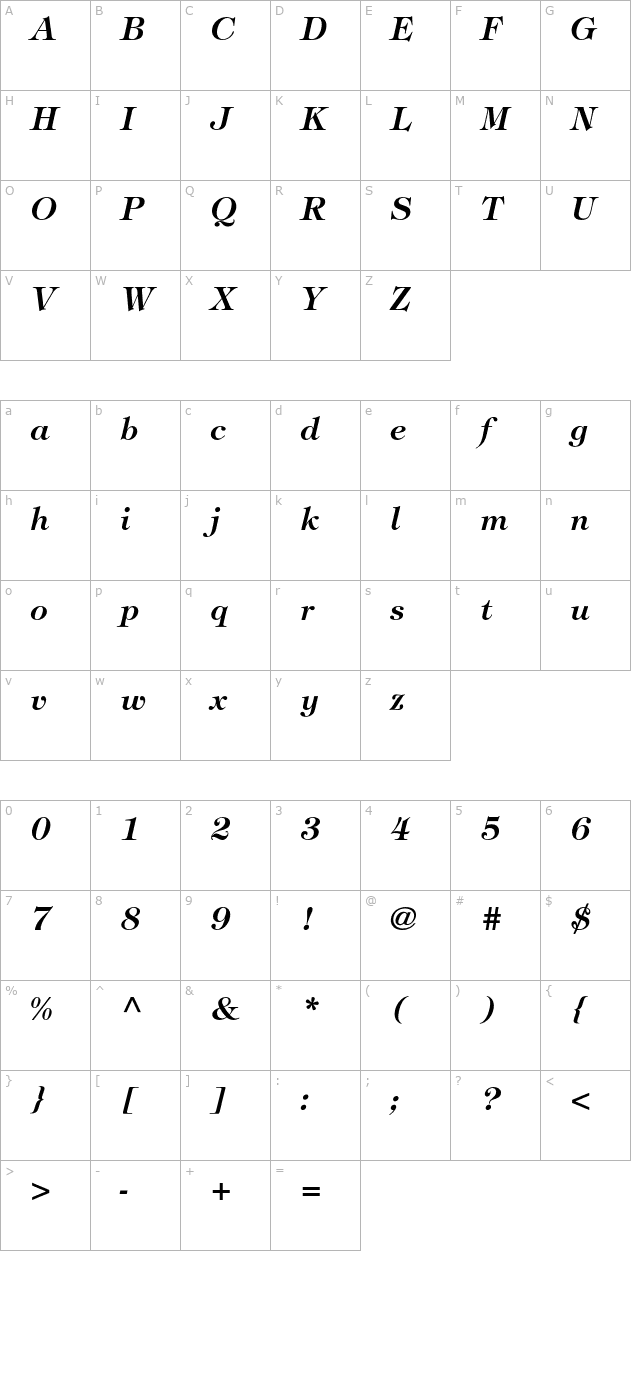 TiffanyStd-DemiItalic character map
