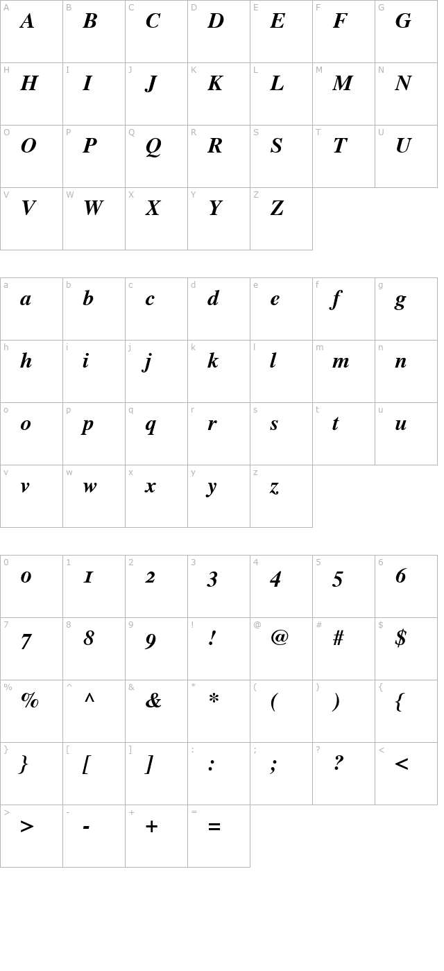 times-osf-bold-italic character map