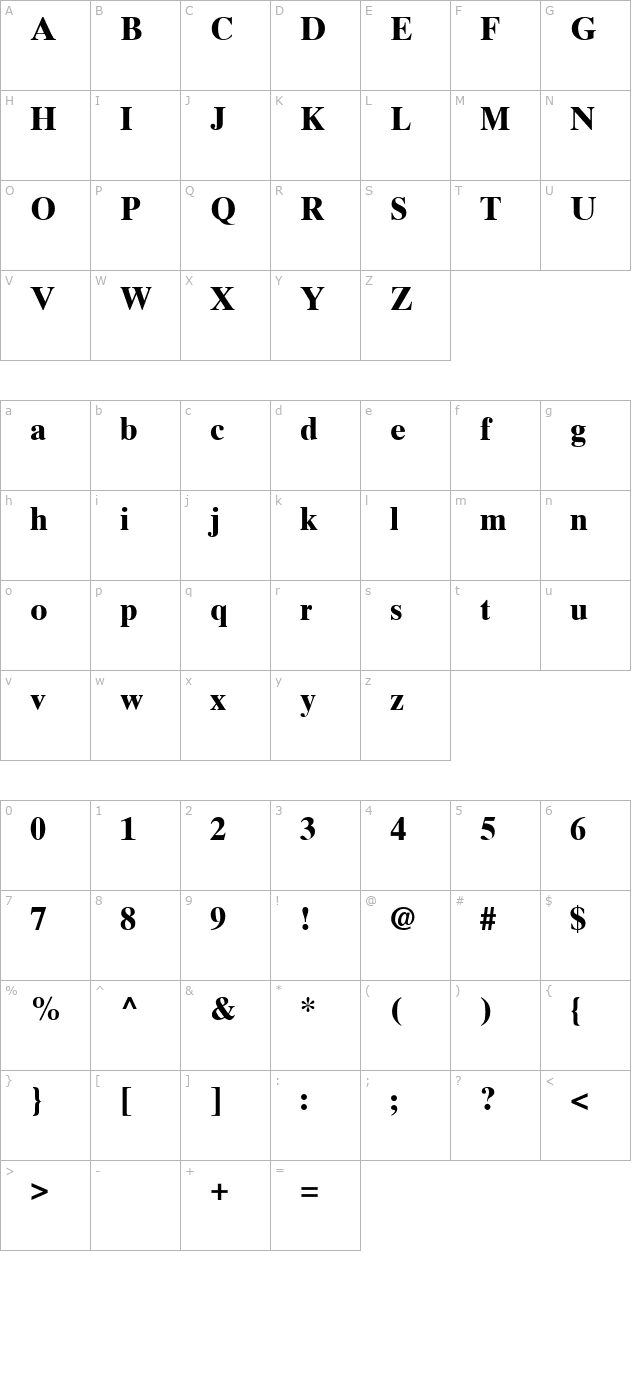 Times Ten Cyrillic Bold character map