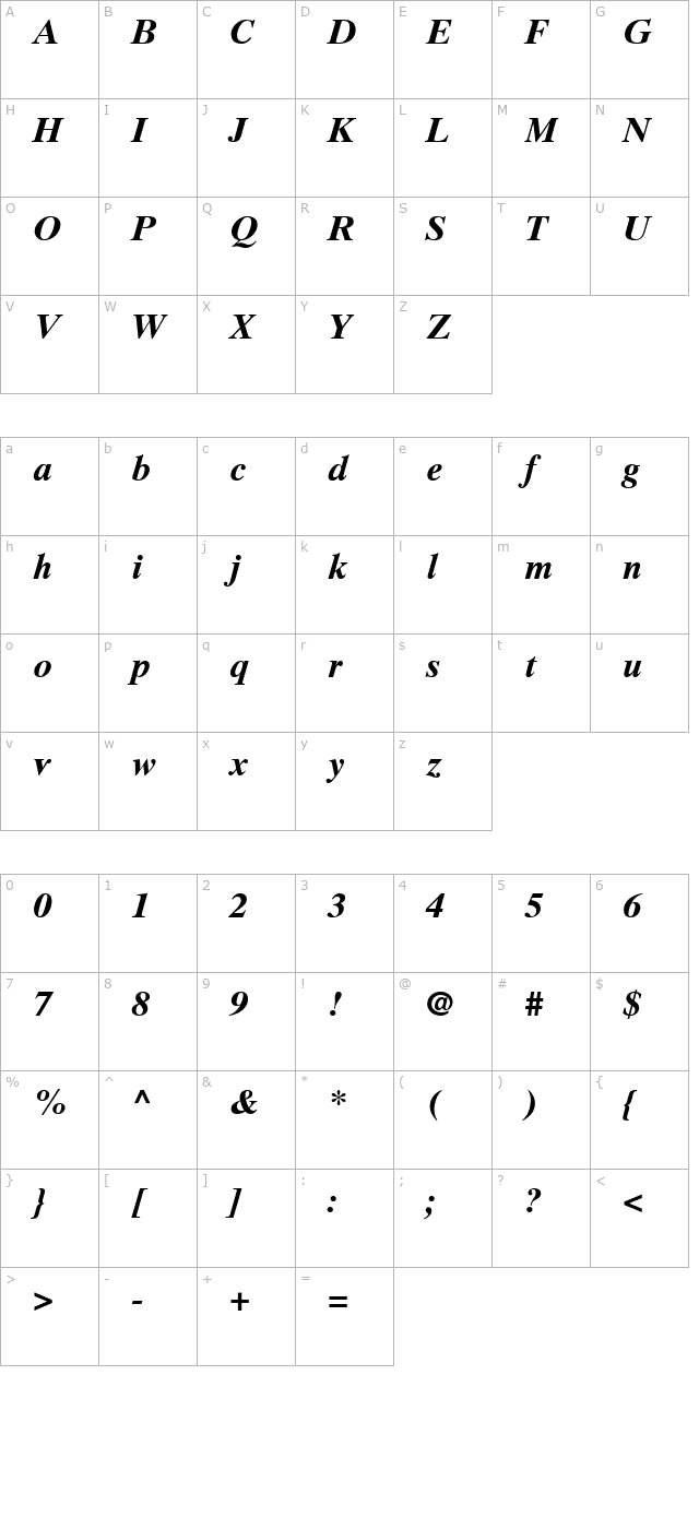 TimesTenCyrillic-Bold Inclined character map