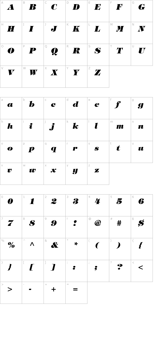 TimpaniHeavy Italic character map