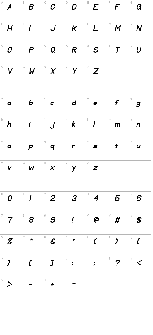 TL Sans Serif Bold Italic character map