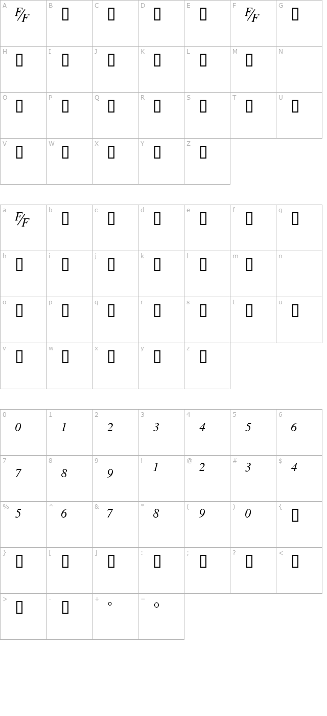TmsFE Italic character map