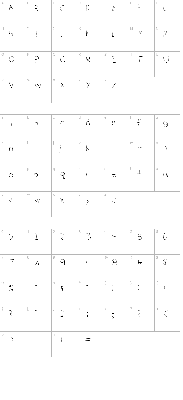 toms-handwriting character map