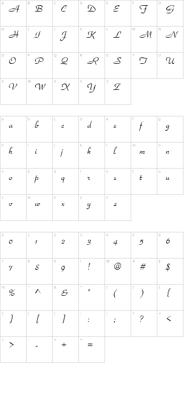 Torhok Italic character map