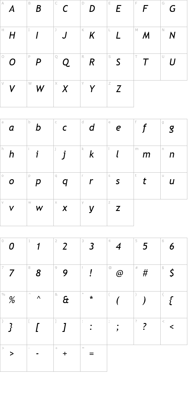trebuchet-ms-italic character map