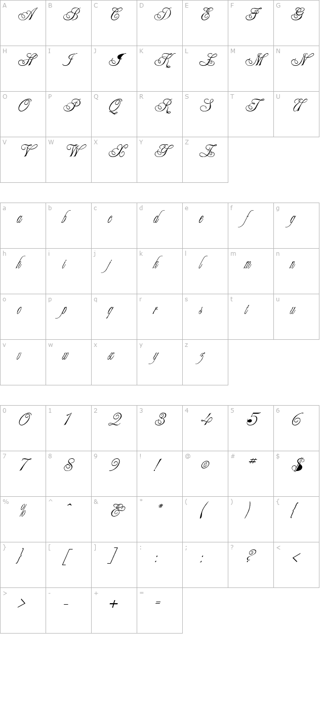 tsarine-anastasia-script character map