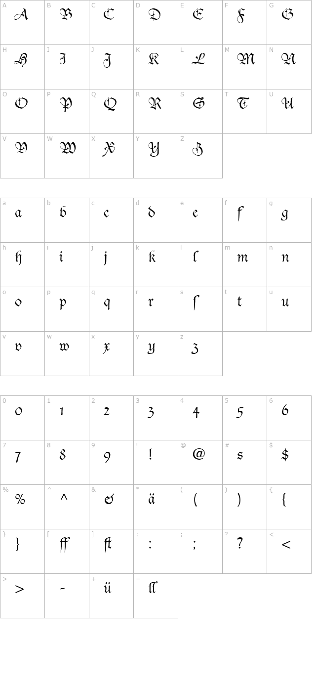 tudor-script-light-ssi-light character map